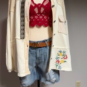 POL Cream and Red Embroidered Jacket